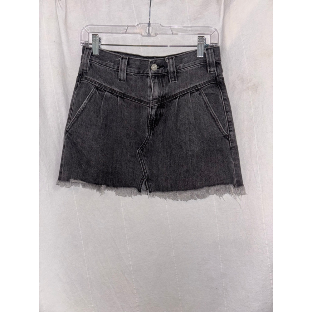 Free People Y2K Boho Western Mini Skirt- Sidecar Distressed Black Denim size 25 - Picture 5 of 10